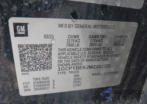 2021 Chevrolet Silverado 1500 4Wd Short Bed Custom из США, поврежденный, VIN 1GCPYBEK2MZ237331